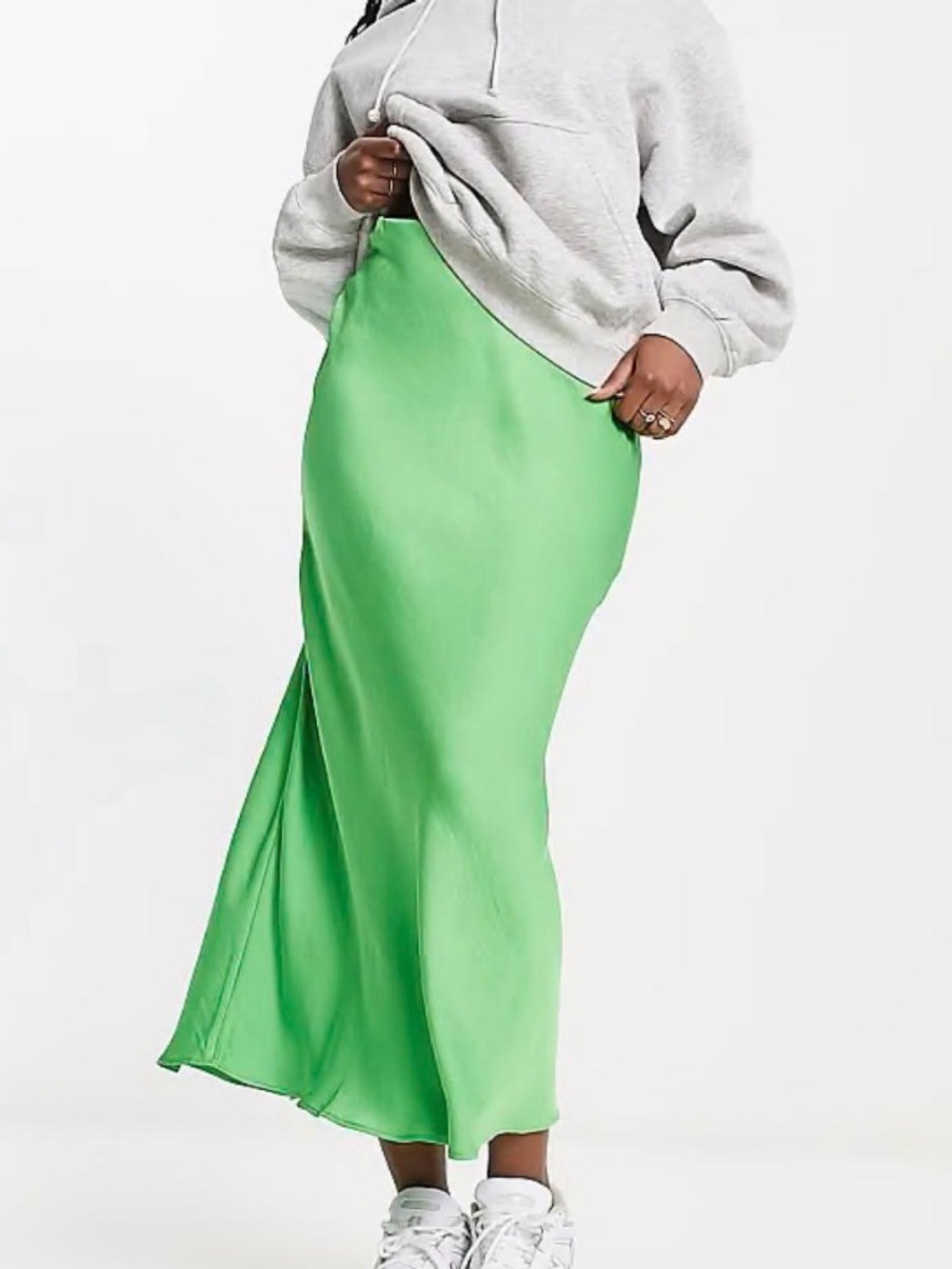 Mango Bright Green Satin Maxi Skirt